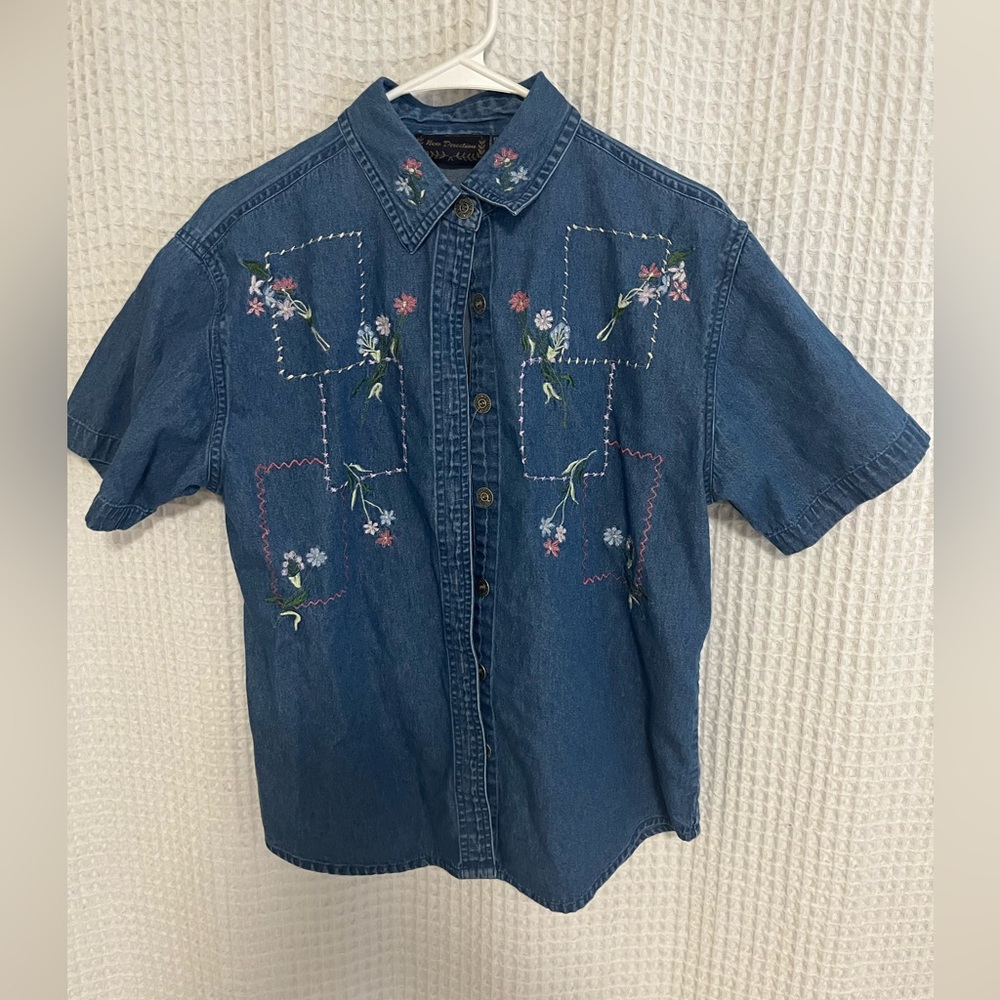 New directions denim embroidered button up